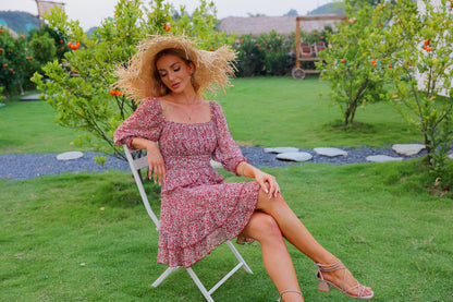 Tiered Square Neck Off Shoulder Smocked Skater  Sundress