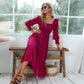 Byinns Womens Long Sleeves Smocked Waist Maxi Dress Elegant Ruffle Square Neck Dresses