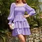 Square Neck Tie Back Bishop Sleeve Layered Flowy Swing Mini Dress