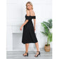 Exlura Women’s Off Shoulder Ruffle Long Dress Tie Knot Sleeveless Strappy Smocked A-Line Backless Midi Dress