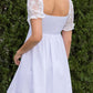 Square Neck Lace Short Puff Sleeve Dress