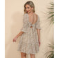 Exlura Women’s Tie Back Square Neck Dresses Puff Elbow Sleeve Off Shoulder Tiered Ruffle Floral Backless Mini Dress