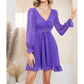 EXLURA Women’s Swiss Dot Flowy Mini Dress V Neck Long Puff Sleeve Tie Back Ruffle Dress Sexy Cottagecore Wedding Guest Dress