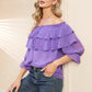 EXLURA Women’s Off The Shoulder Layered Ruffle Tops Swiss Dot Long Puff Sleeve Blouses Shirts Flowy Party Dressy Tops