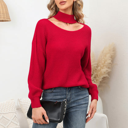 EXLURA Women’s Halter Chunky Pullover Sweater  Cut Out Long Puff Sleeve Knit Jumpers Tops Casual Trendy Tops