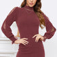 EXLURA Women’s Bodycon Sweater Dress Turtle Neck Knit Pullover Cut Out Lace Long Puff Sleeve Dress Sexy Mini Party Dress