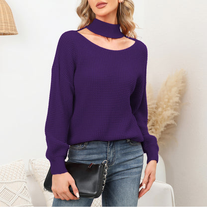 EXLURA Women’s Halter Chunky Pullover Sweater  Cut Out Long Puff Sleeve Knit Jumpers Tops Casual Trendy Tops