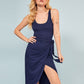Summer Sleeveless Solid Split Front Bodycon Midi Tank Dress