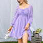 EXLURA Women’s Drawstring Mini Dress Sweetheart Neckline Smocked Flowy Dress Puff Long Sleeve Ruffle Cute Wedding Guest Dress