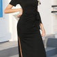 Summer Tshirt Midi Dress - Short Sleeve Slit Knit
