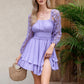 KRDR302EXLURA Women’s Lace Long Puff Sleeve Mini Dress Square Neck Backless Short Swing Party Dress Tie Back Bridesmaid Wedding Guest Dresses