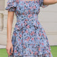 Floral Flowy Summer Dress - Square Neck Short Puff Sleeve Ruffle