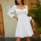 Casual Mini Dress Square Neck Bow Long Puff Sleeve Dress Empire Waist Boho Wedding Guest Dress