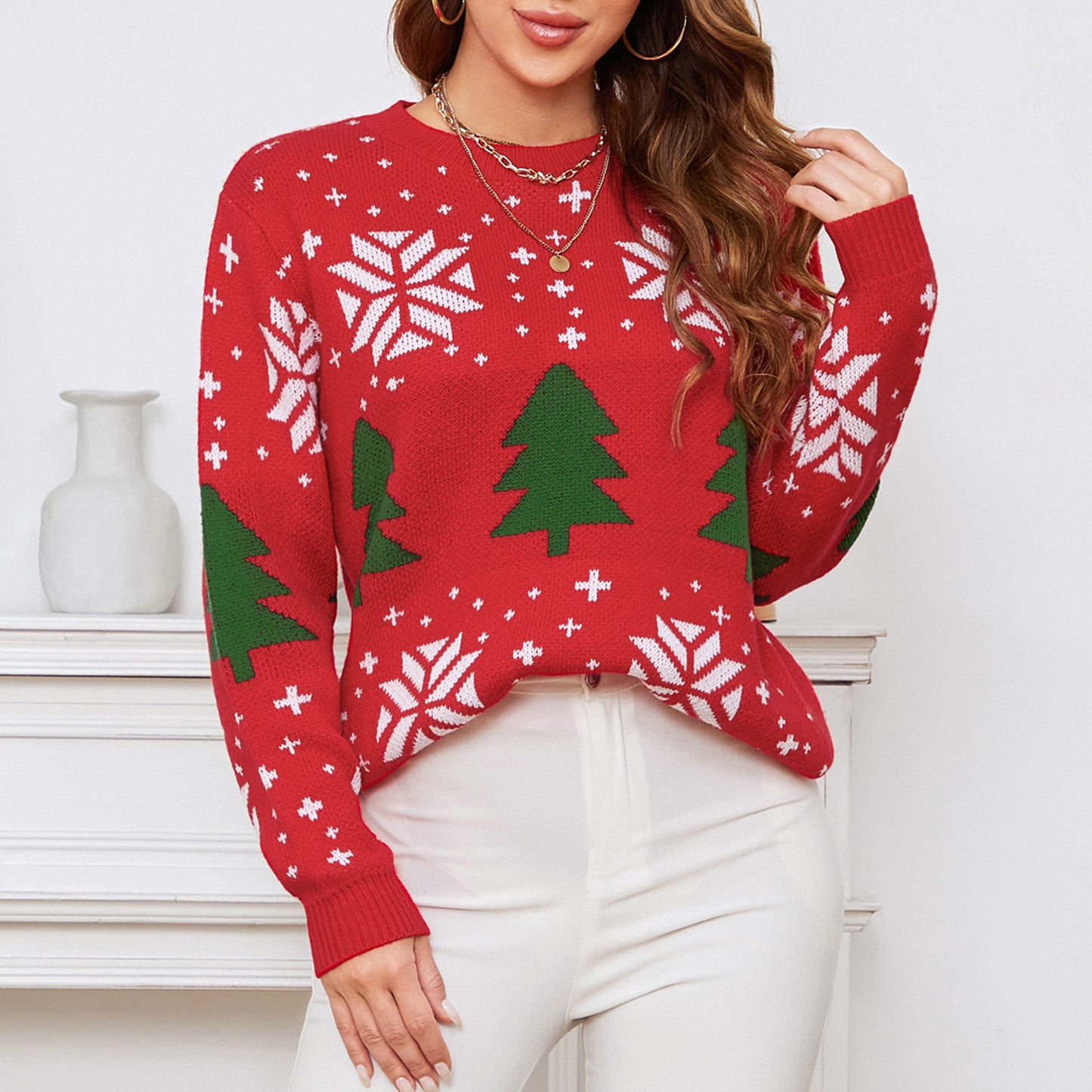 EXLURA Women’s Ugly Christmas Sweater Crew Neck Long Sleeve Chunky Pullover Sweater Casual Trendy Jumper Tops