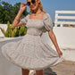 Byinns Women’s Square Neck Ruffle Mini Dress Smocked Cut Out Ditsy Floral Backless Tiered Puff Short Sleeve Dress