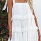 Summer Mini Beach Sundresses - Tiered Ruffle Sleeveless Tie Strap
