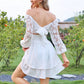 KRDR302EXLURA Women’s Lace Long Puff Sleeve Mini Dress Square Neck Backless Short Swing Party Dress Tie Back Bridesmaid Wedding Guest Dresses