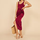 Summer Sleeveless Solid Split Front Bodycon Midi Tank Dress