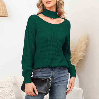 EXLURA Women’s Halter Chunky Pullover Sweater  Cut Out Long Puff Sleeve Knit Jumpers Tops Casual Trendy Tops
