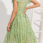 Floral Midi Dress - Belted Ruffle Flutter Short Sleeve