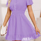 Flowy Mini Shirt Dress - V Neck Short Sleeve Button Down Ruffle