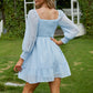 Exlura Women’s Vintage Mini Dress Round Neck Long Sleeve Swiss Dot Empire Waist Skater Dress Babydoll Casual Dress