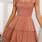 Summer Vacation Mini Sundresses - Smocked Sleeveless Ruffle