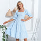 EXLURA Women's Back Tie Knot Square Neck Smocked Bust Puff Elbow Sleeve Ruffle Plaid Tiered Midi Dress