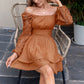 KRDR302EXLURA Women’s Lace Long Puff Sleeve Mini Dress Square Neck Backless Short Swing Party Dress Tie Back Bridesmaid Wedding Guest Dresses
