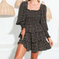 Square Neck Tie Back Bishop Sleeve Layered Flowy Swing Mini Dress