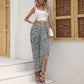 Faux Wrap Midi Skirt High Waisted Ruched High Low Slit Long