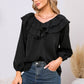 EXLURA Women’s Layered Ruffle Flowy Tops V Neck Long Puff Sleeve Blouses Shirts Casual Dressy Tops