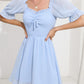 Summer Mini Dress - Sweetheart Neckline Swiss Dot Smocked Short Sleeve