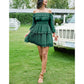 EXLURA Women's Short Mini Dress Square Neck A Line Long Sleeve Dress Tiered Ruffle Boho Wedding Guest Dress