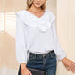 EXLURA Women’s Layered Ruffle Flowy Tops V Neck Long Puff Sleeve Blouses Shirts Casual Dressy Tops
