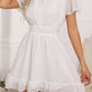 Flowy Mini Shirt Dress - V Neck Short Sleeve Button Down Ruffle