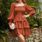 Square Neck Tie Back Bishop Sleeve Layered Flowy Swing Mini Dress