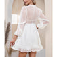 BYINNS Women’s Swiss Dot V Neck Ruffle Mini Dress Long Puff Sleeve Dress Elegant Vintage Cocktail Wedding Guest Dress