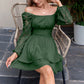 KRDR302EXLURA Women’s Lace Long Puff Sleeve Mini Dress Square Neck Backless Short Swing Party Dress Tie Back Bridesmaid Wedding Guest Dresses