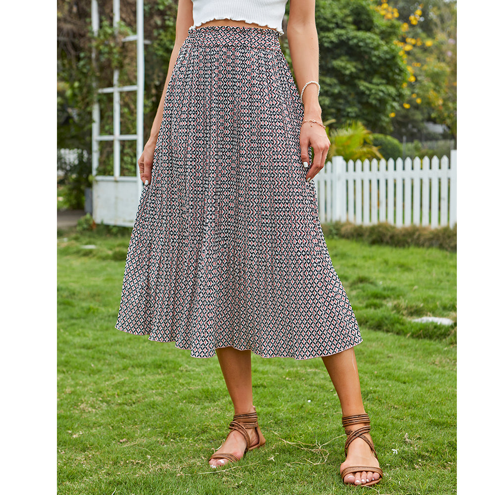 High Waist Polka Dot Pleated Skirt Midi Swing Skirt with Pockets