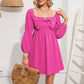 Casual Mini Dress Square Neck Bow Long Puff Sleeve Dress Empire Waist Boho Wedding Guest Dress