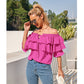 Off Shoulder Ruffle Long Sleeve Blouses Casual Layered Tops