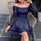 KRDR302EXLURA Women’s Lace Long Puff Sleeve Mini Dress Square Neck Backless Short Swing Party Dress Tie Back Bridesmaid Wedding Guest Dresses
