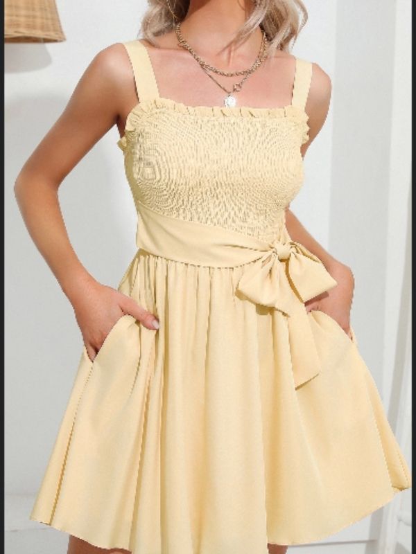 Summer Smocked Mini Sundresses - Belted Sleeveless