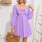 Casual Mini Dress Square Neck Bow Long Puff Sleeve Dress Empire Waist Boho Wedding Guest Dress