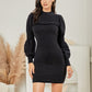 EXLURA Women’s Bodycon Knit Sweater Dress Mock Neck Smocked Long Lantern Sleeve Pullover Dress Ruffle Vintage Club Mini Dress