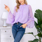 EXLURA Women’s Swiss Dot Long Bell Sleeve Tops Shirts Ruffle Mock Neck Blouses Flowy Chiffon Dressy Tops