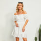 Exlura Women’s High Waist Square Neck Mini Dress Off Shoulder Smocked Puff Short Sleeve Summer Short Ruffle Dress