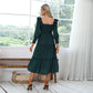 Byinns Womens Long Sleeves Smocked Waist Maxi Dress Elegant Ruffle Square Neck Dresses