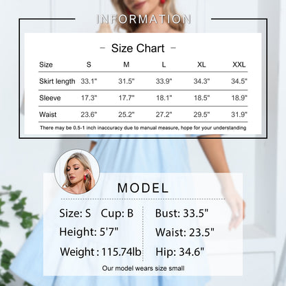 EXLURA Women's Back Tie Knot Square Neck Smocked Bust Puff Elbow Sleeve Ruffle Plaid Tiered Midi Dress